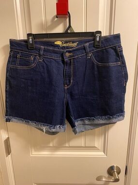 Old Navy Jeans Shorts 12 The Sweetheart Dark Blue Stretch Denim Frayed Cuff 2014